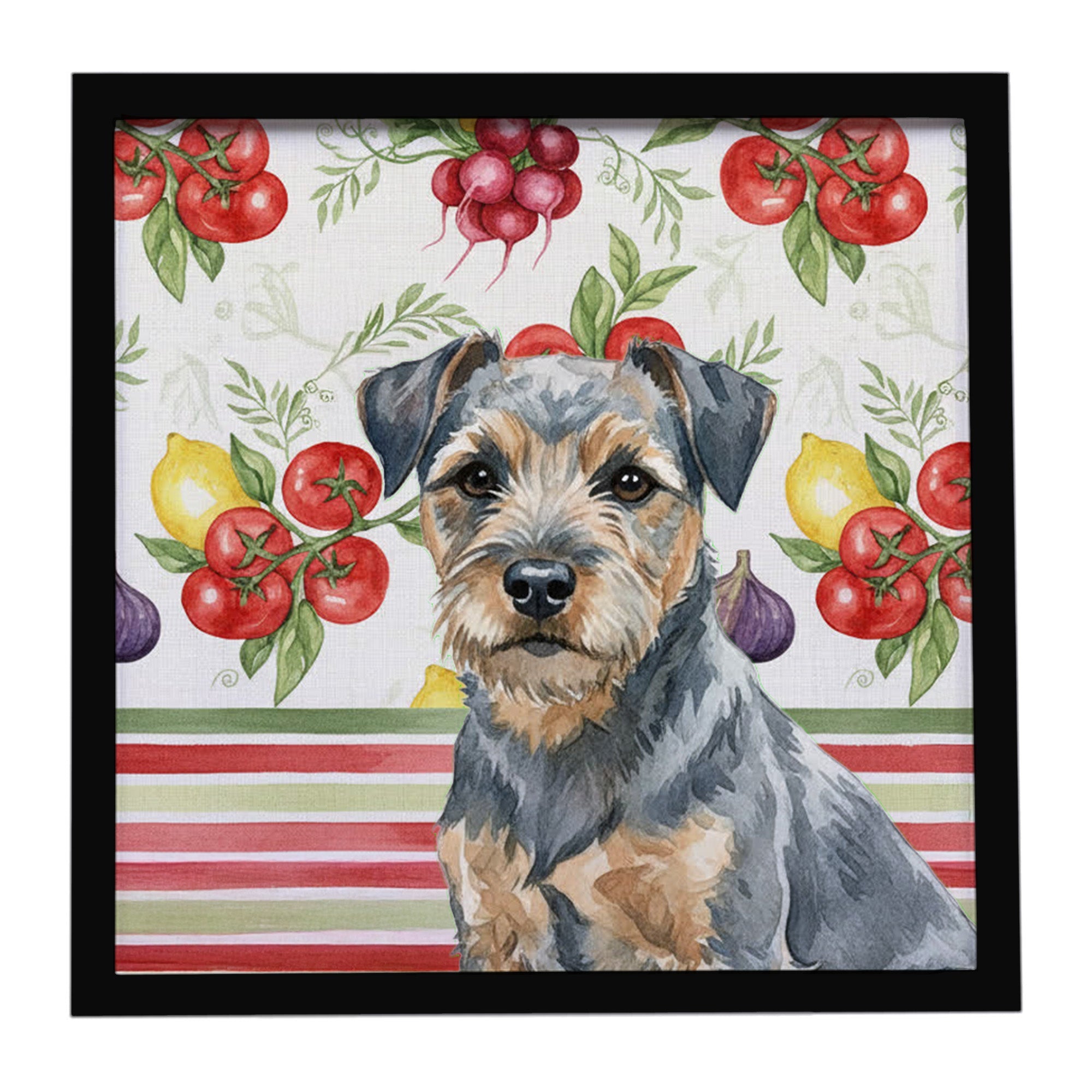 Blue and Tan Border Terrier Vegetables Framed Metal Print Bathroom, Kitchen, Office, Home Decor Wall Art Ready to Hang, Square, 8X8