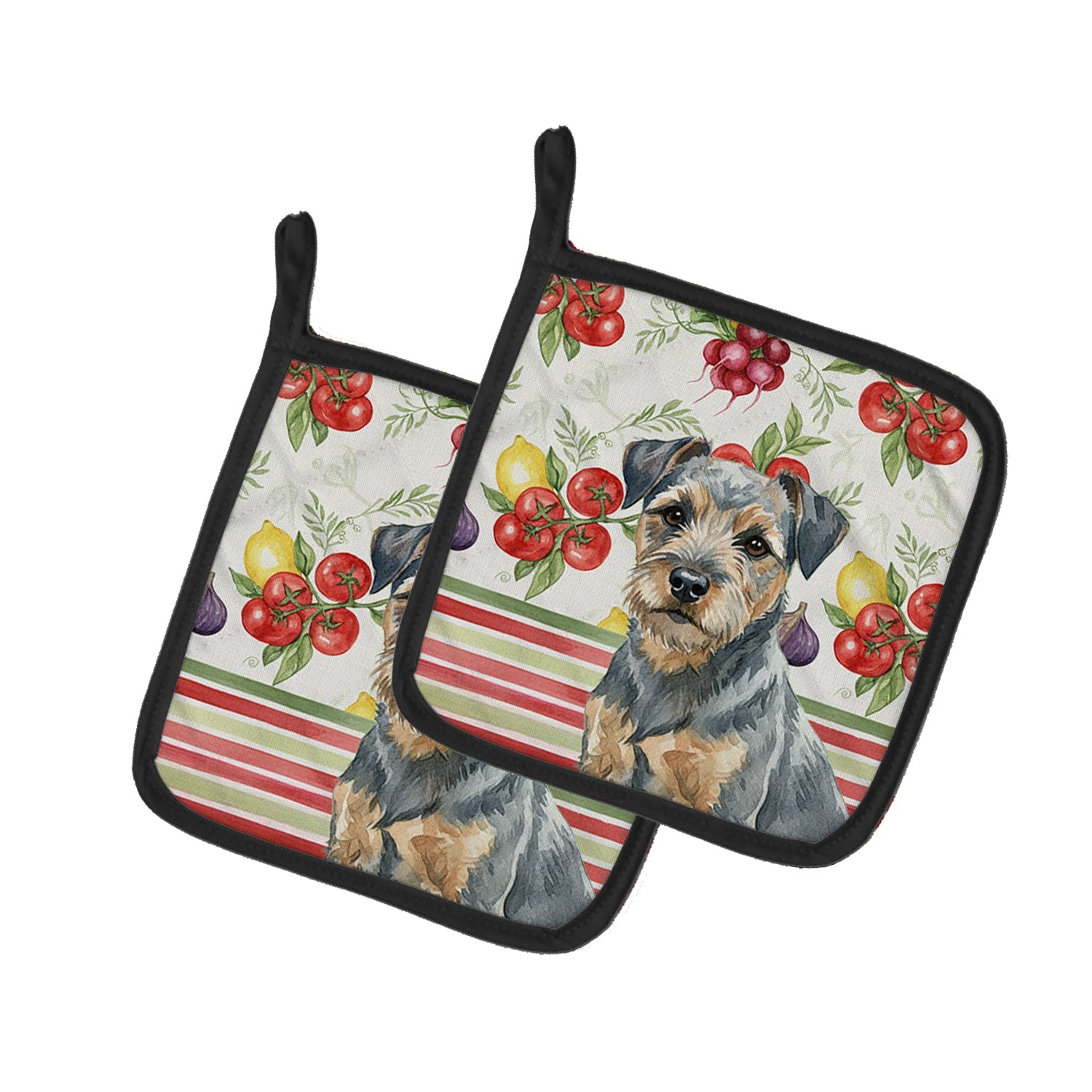 Blue and Tan Border Terrier Vegetables Pot Holder Set of 2 Heat Resistant Quilted Hot Pads 7.5 x 7.5 Inch, Insulated Kitchen Trivets for Cooking & Baking