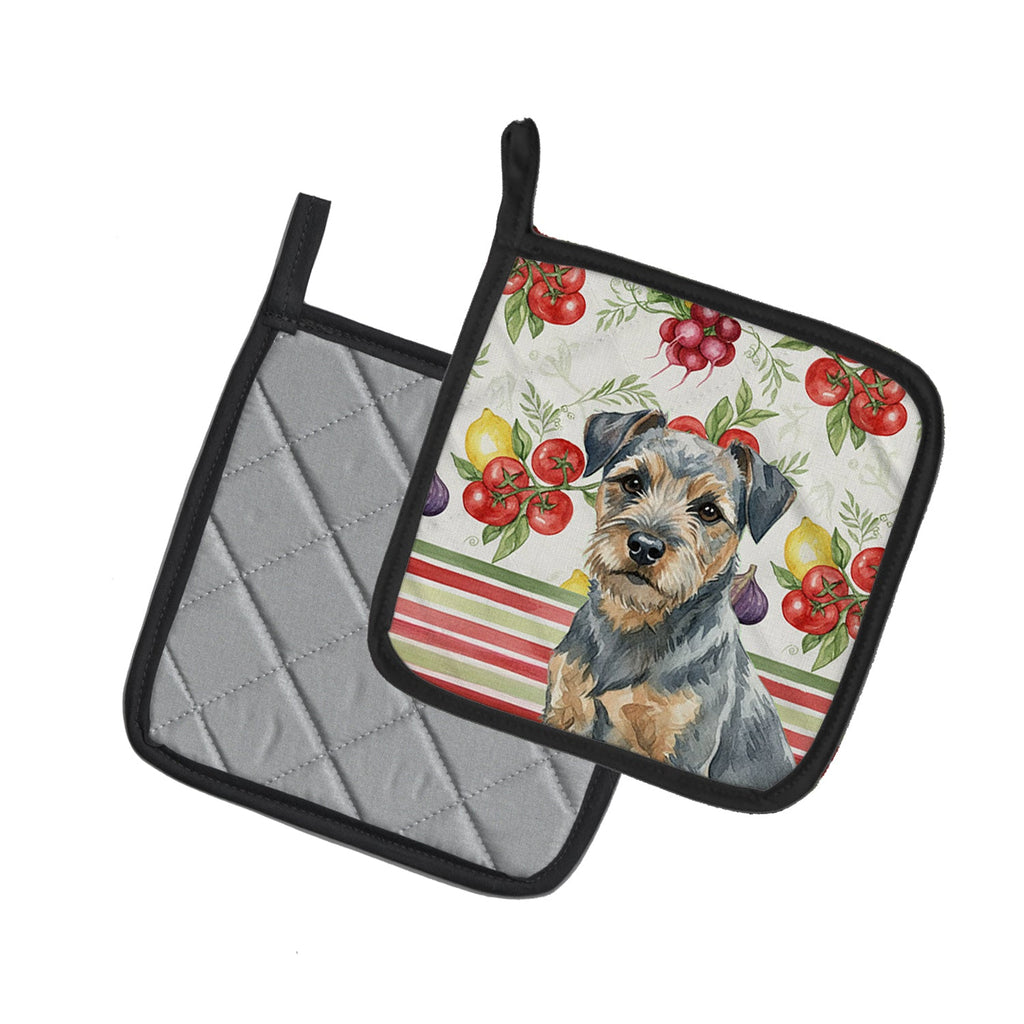 Blue and Tan Border Terrier Vegetables Pot Holder Set of 2 Heat Resistant Quilted Hot Pads 7.5 x 7.5 Inch, Insulated Kitchen Trivets for Cooking & Baking