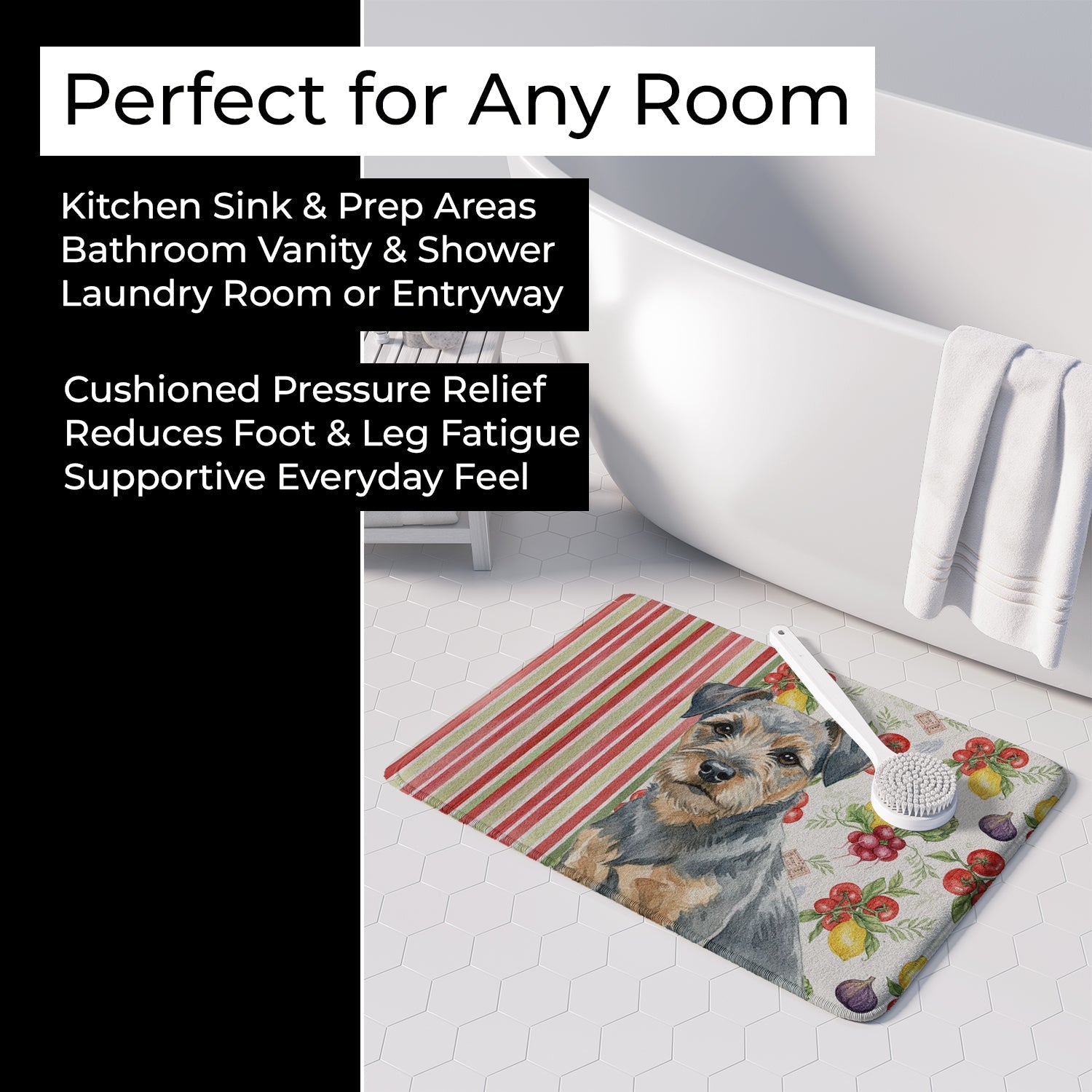 Blue and Tan Border Terrier Vegetables Memory Foam Kitchen Mat Machine Washable Anti-Fatigue Cushion Comfort Bath or Kitchen Rug