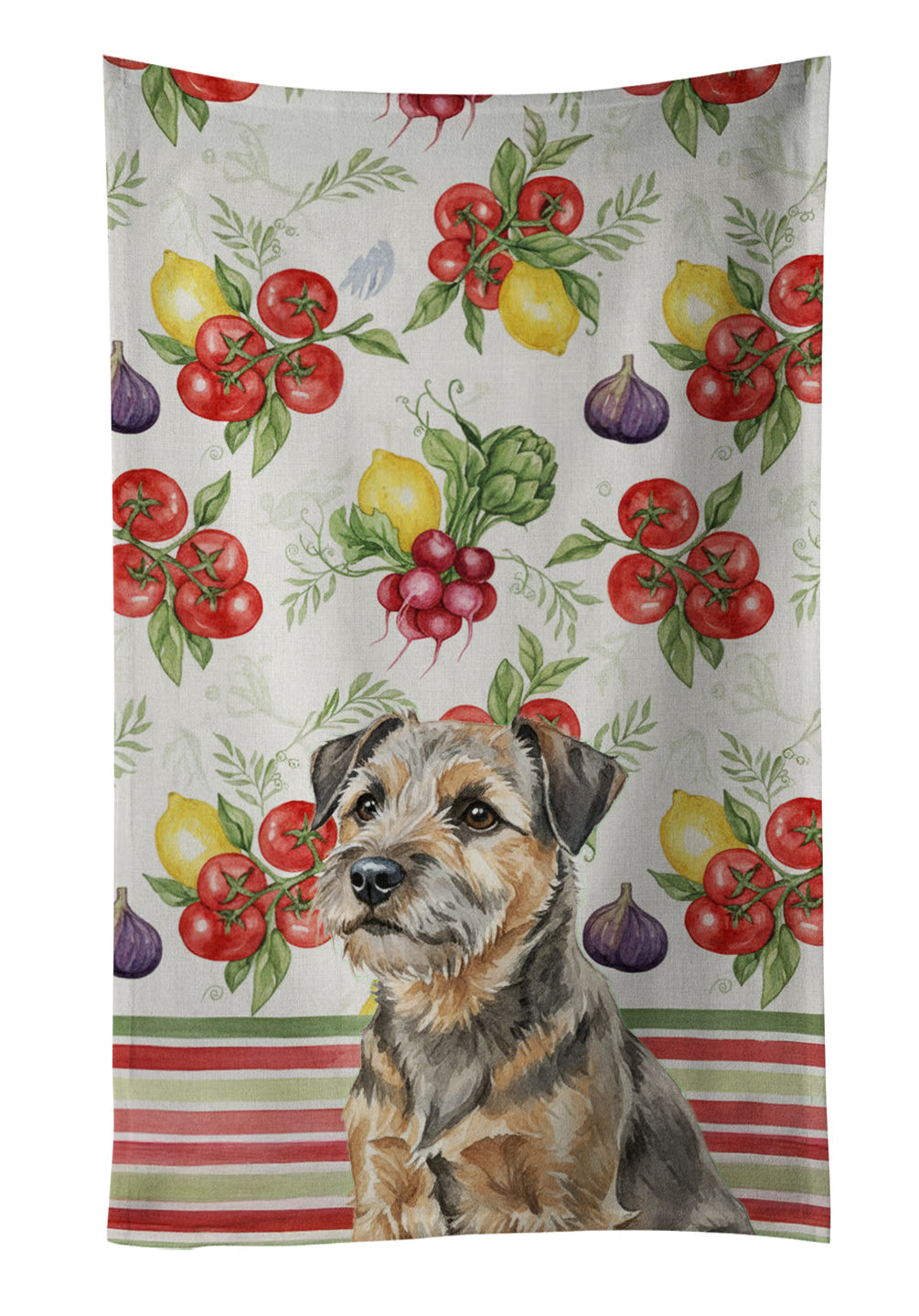 Grizzle and Tan Border Terrier Vegetables Kitchen Towel Velour Plush Front and Cotton Loop Back Machine Washable