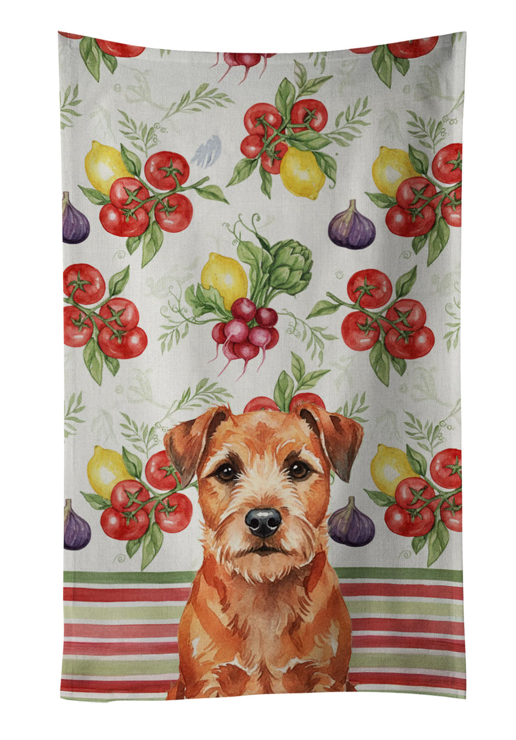 Red Border Terrier Vegetables Kitchen Towel Velour Plush Front and Cotton Loop Back Machine Washable