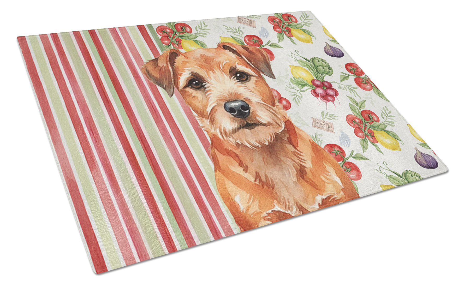 Red Border Terrier Vegetables Cutting Board Tempered Glass Kitchen Cutting Surface, Heat Resistant Chopping, Non-Slip Feet, Food Prep & Serving