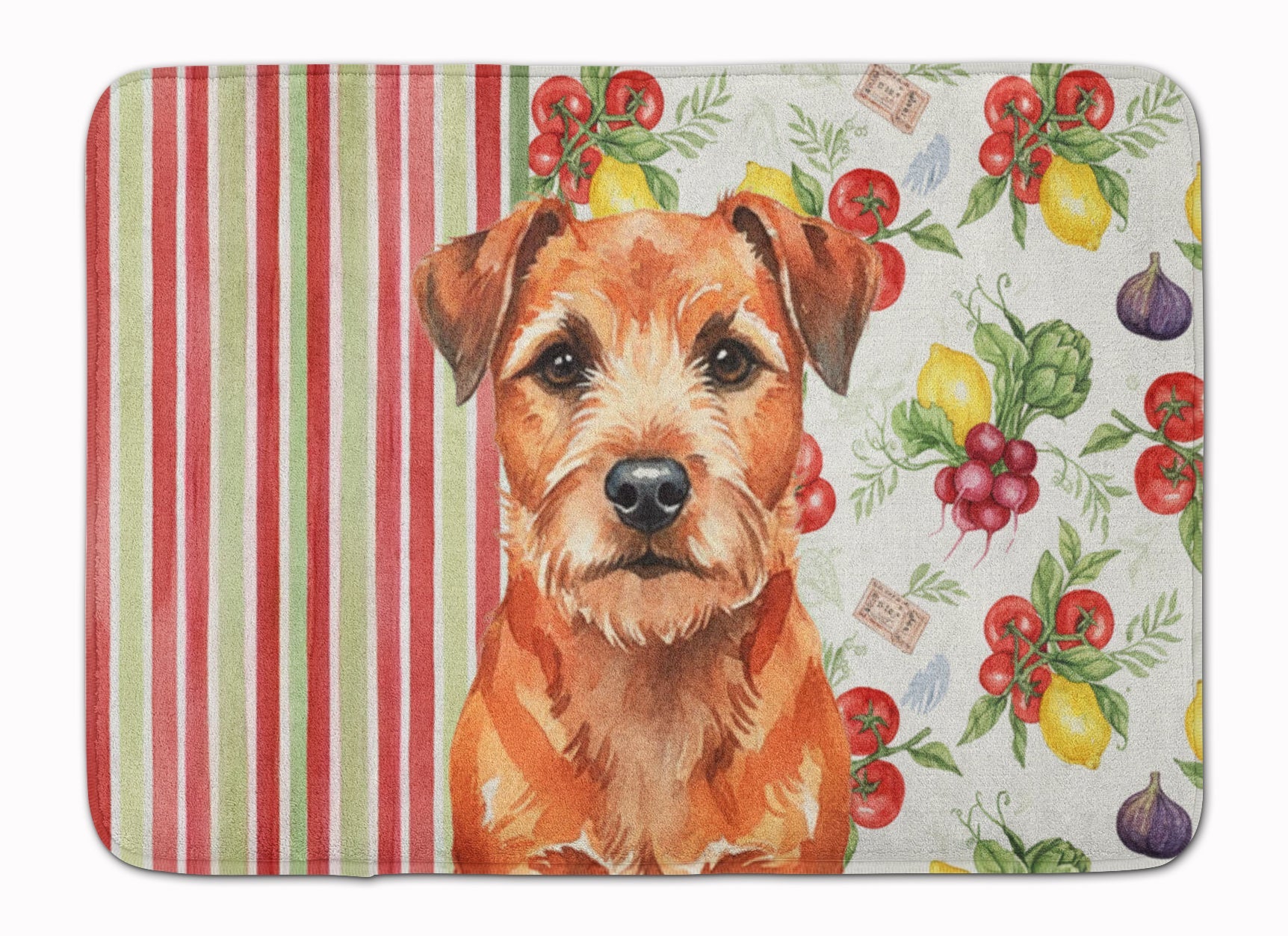 Red Border Terrier Vegetables Memory Foam Kitchen Mat Machine Washable Anti-Fatigue Cushion Comfort Bath or Kitchen Rug