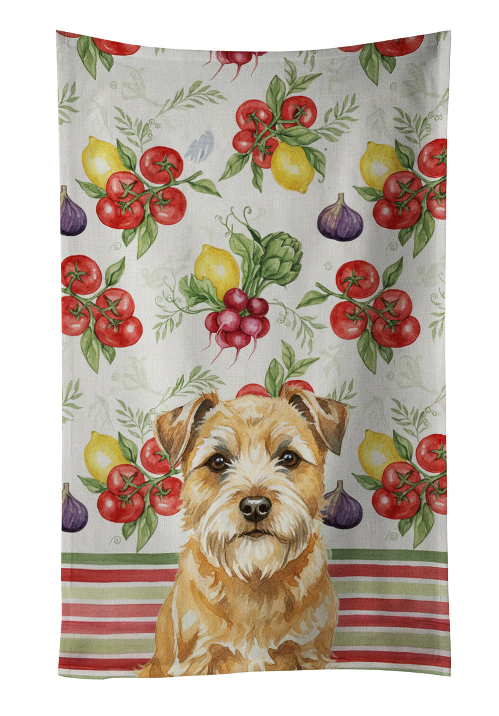 Wheaten Border Terrier Vegetables Kitchen Towel Velour Plush Front and Cotton Loop Back Machine Washable