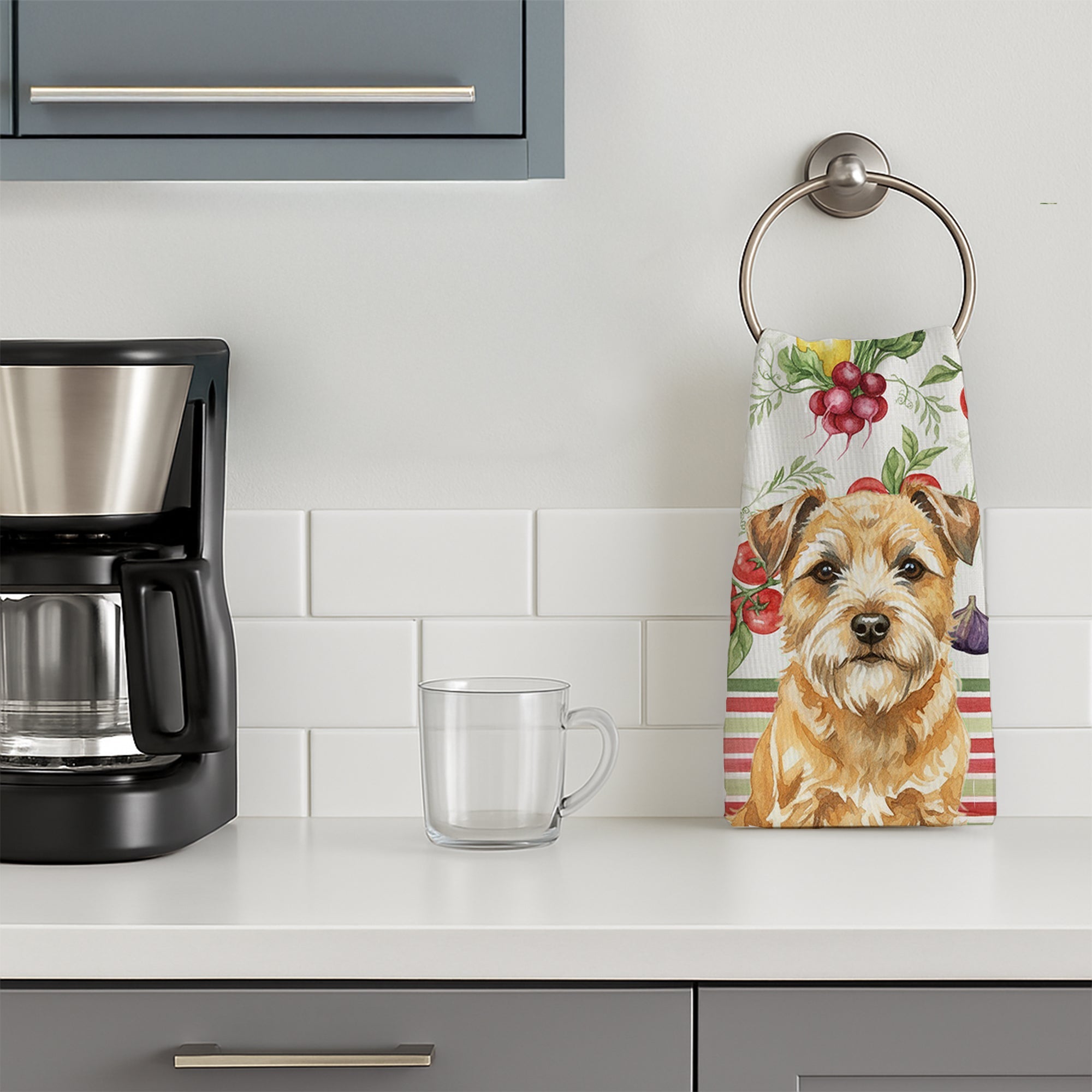 Wheaten Border Terrier Vegetables Kitchen Towel Velour Plush Front and Cotton Loop Back Machine Washable