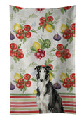 Black and White Borzoi Vegetables Kitchen Towel Velour Plush Front and Cotton Loop Back Machine Washable