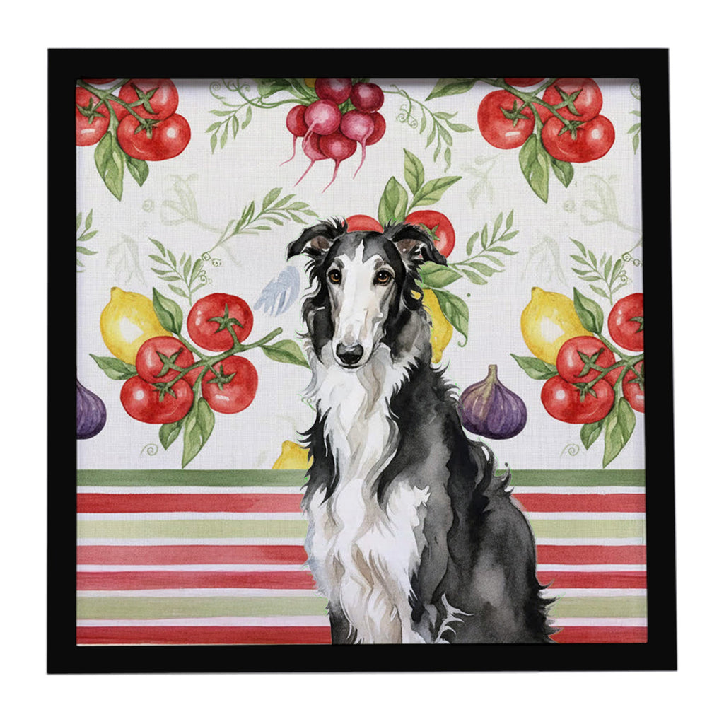 Black and White Borzoi Vegetables Framed Metal Print Bathroom, Kitchen, Office, Home Decor Wall Art Ready to Hang, Square, 8X8