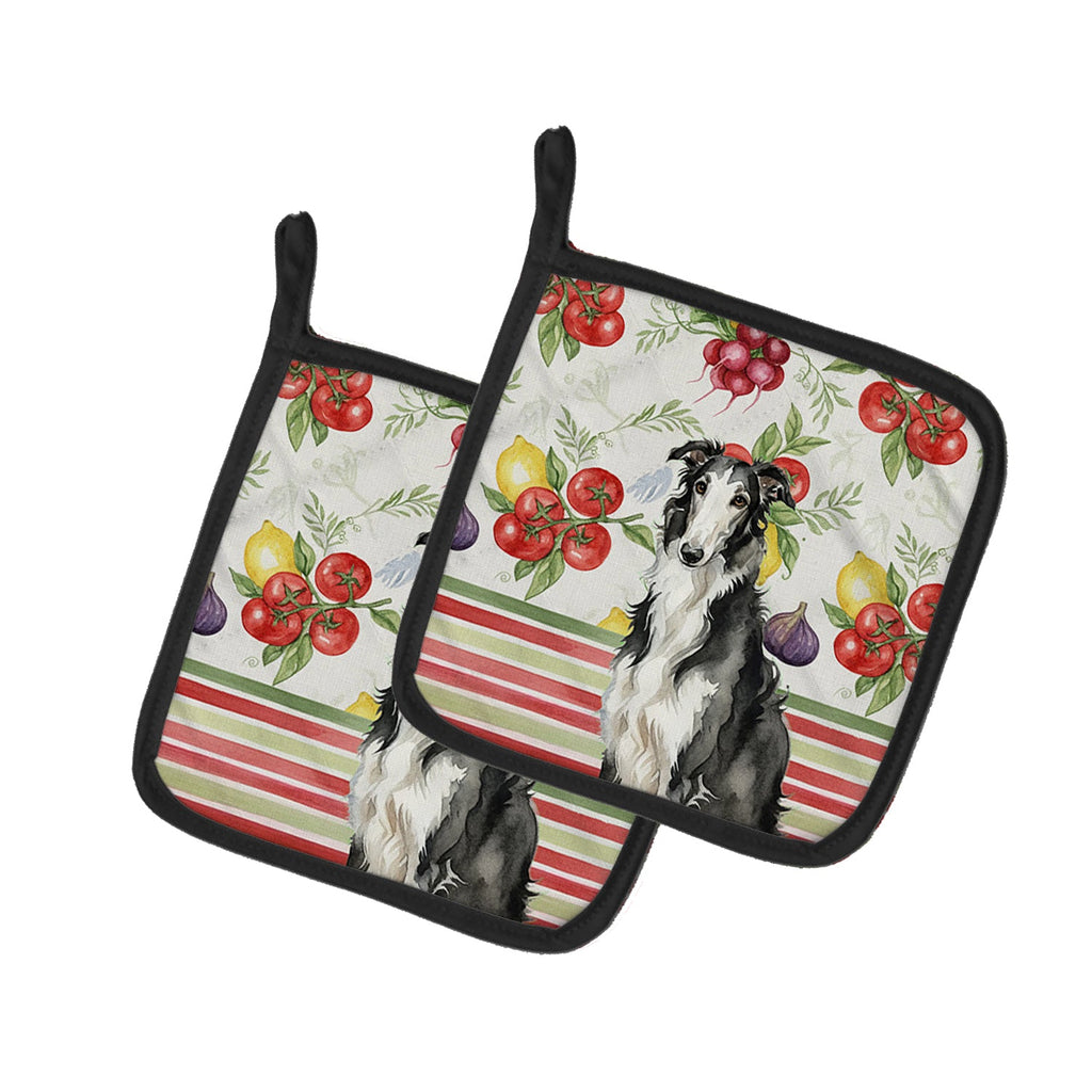 Black and White Borzoi Vegetables Pot Holder Set of 2 Heat Resistant Quilted Hot Pads 7.5 x 7.5 Inch, Insulated Kitchen Trivets for Cooking & Baking