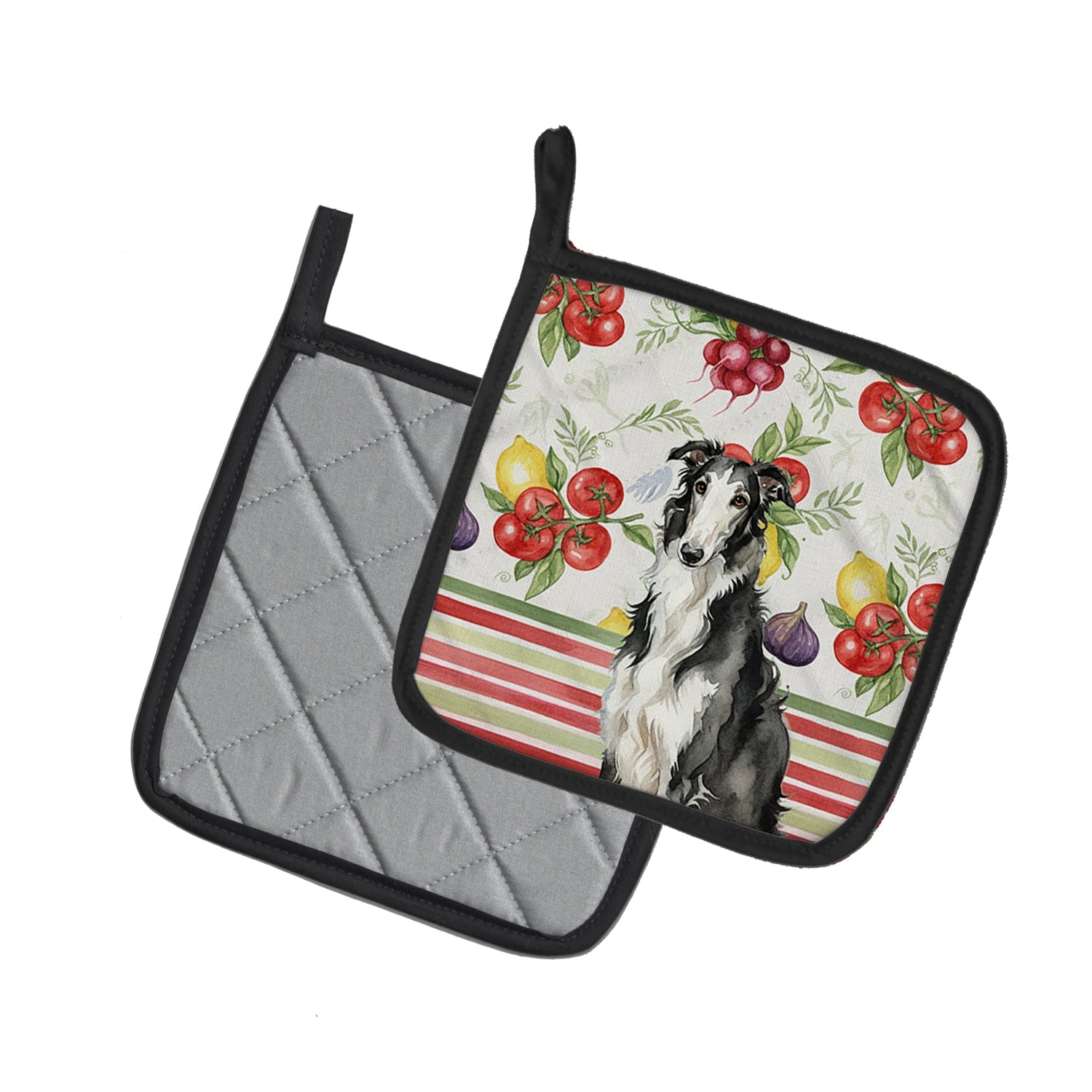 Black and White Borzoi Vegetables Pot Holder Set of 2 Heat Resistant Quilted Hot Pads 7.5 x 7.5 Inch, Insulated Kitchen Trivets for Cooking & Baking