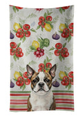 Brindle Boston Terrier Vegetables Kitchen Towel Velour Plush Front and Cotton Loop Back Machine Washable