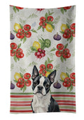 Boston Terrier Vegetables Kitchen Towel Velour Plush Front and Cotton Loop Back Machine Washable