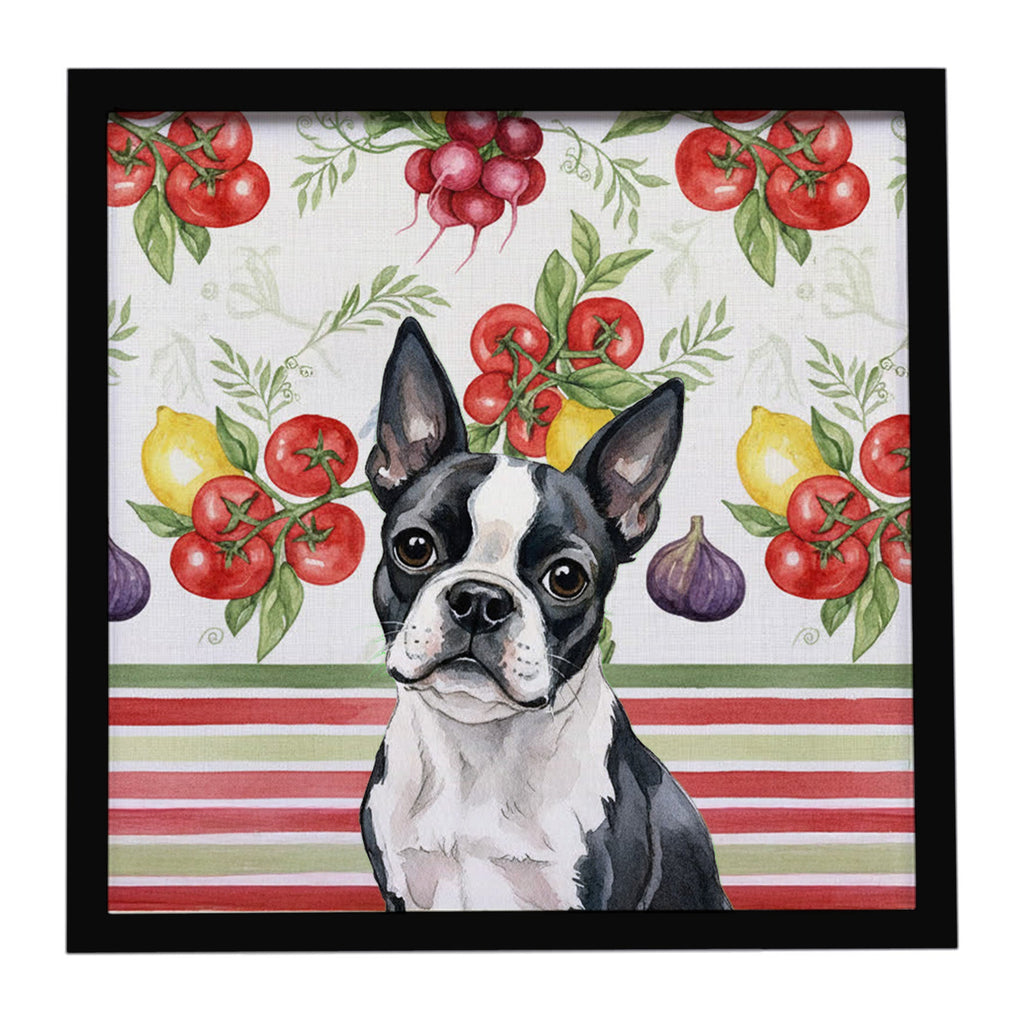 Boston Terrier Vegetables Framed Metal Print Bathroom, Kitchen, Office, Home Decor Wall Art Ready to Hang, Square, 8X8