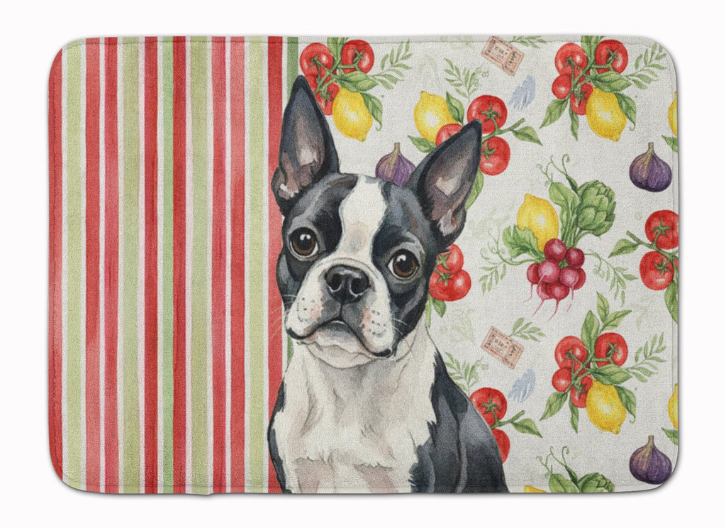 Boston Terrier Vegetables Memory Foam Kitchen Mat Machine Washable Anti-Fatigue Cushion Comfort Bath or Kitchen Rug