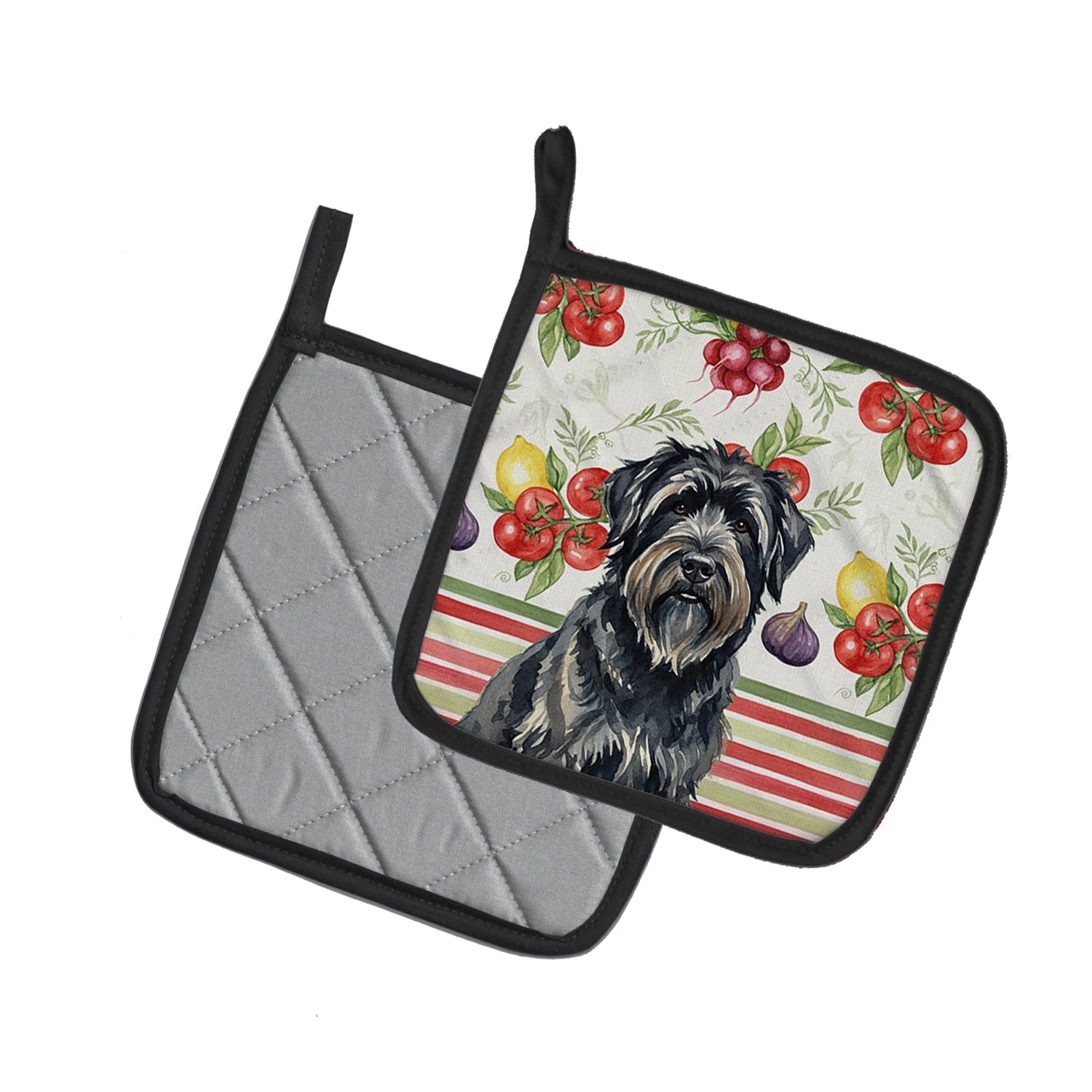 Bouvier des Flandres Vegetables Pot Holder Set of 2 Heat Resistant Quilted Hot Pads 7.5 x 7.5 Inch, Insulated Kitchen Trivets for Cooking & Baking