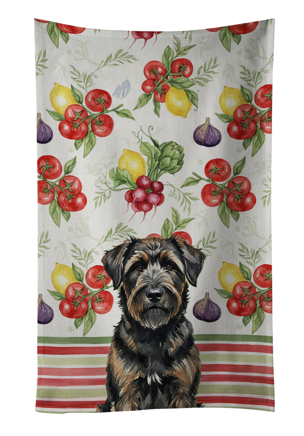 Brindle Bouvier des Flandres Vegetables Kitchen Towel Velour Plush Front and Cotton Loop Back Machine Washable