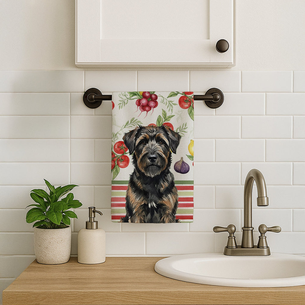 Brindle Bouvier des Flandres Vegetables Kitchen Towel Velour Plush Front and Cotton Loop Back Machine Washable