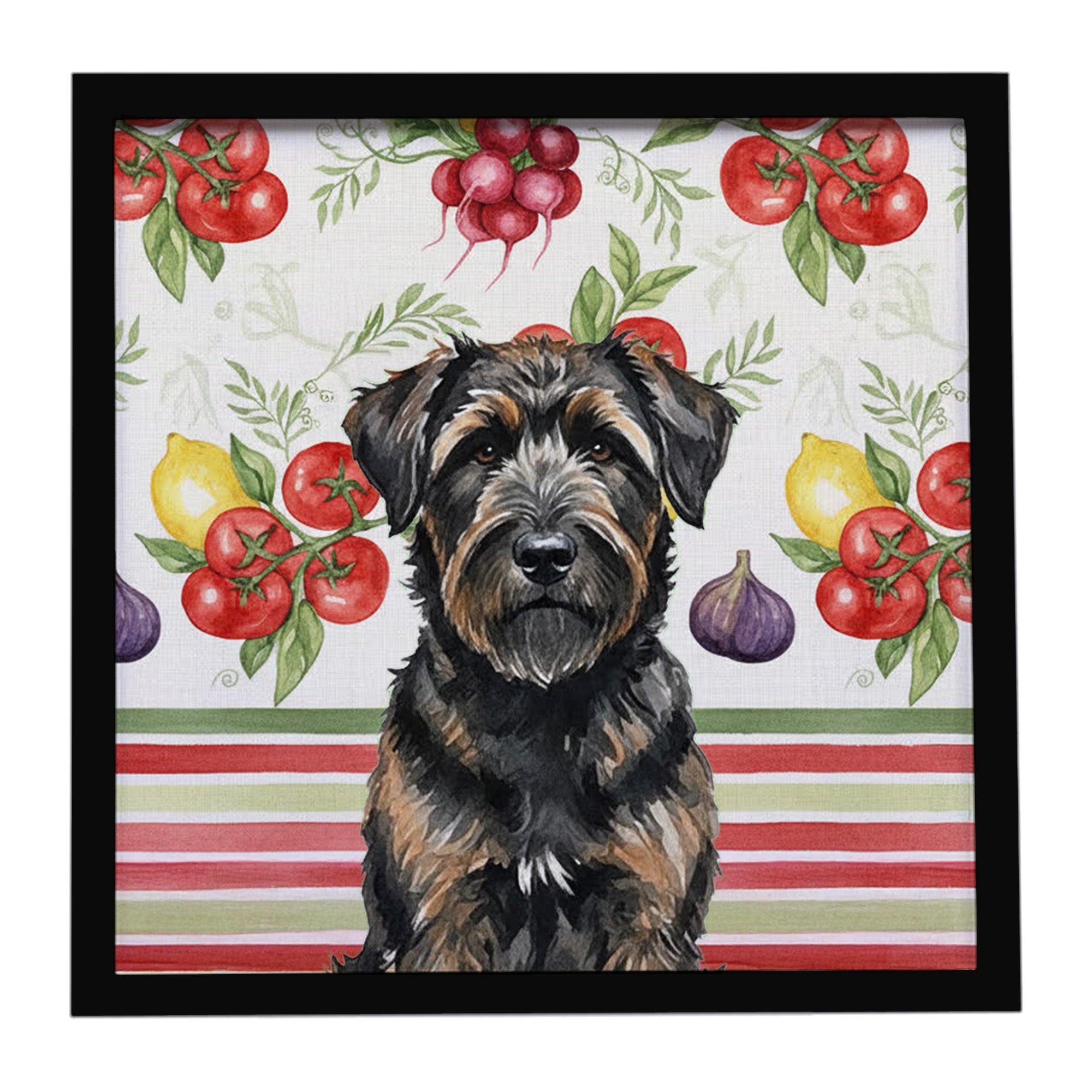 Brindle Bouvier des Flandres Vegetables Framed Metal Print Bathroom, Kitchen, Office, Home Decor Wall Art Ready to Hang, Square, 8X8