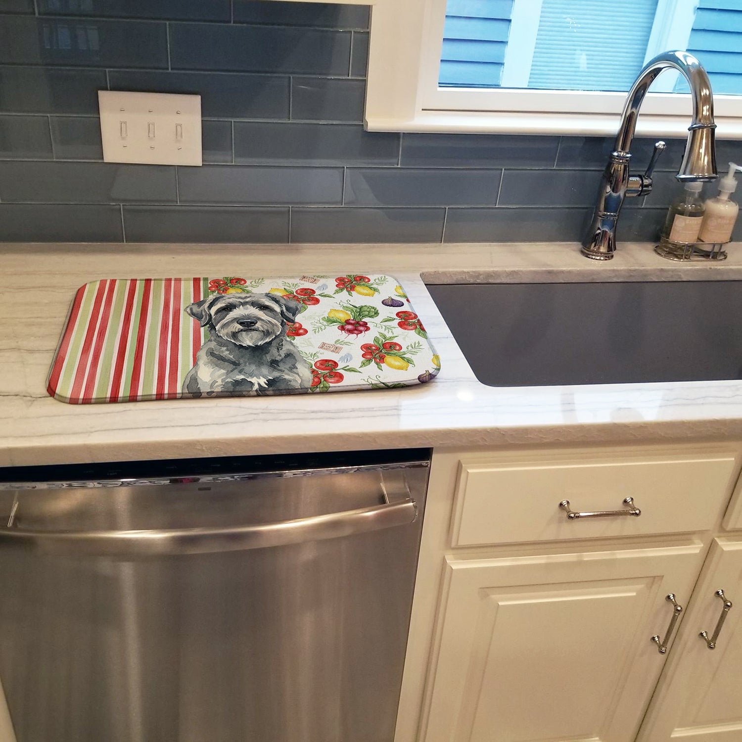 Gray Bouvier des Flandres Vegetables Dish Drying Mat Absorbent Dish Drying Mat Pad for Kitchen Counter Dish Drainer Mat for Countertop, 14 x 21", Multicolor
