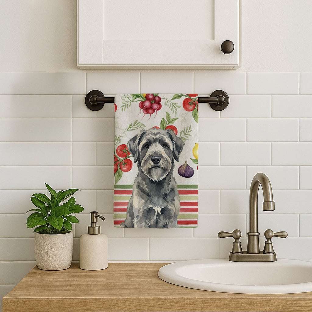 Gray Bouvier des Flandres Vegetables Kitchen Towel Velour Plush Front and Cotton Loop Back Machine Washable