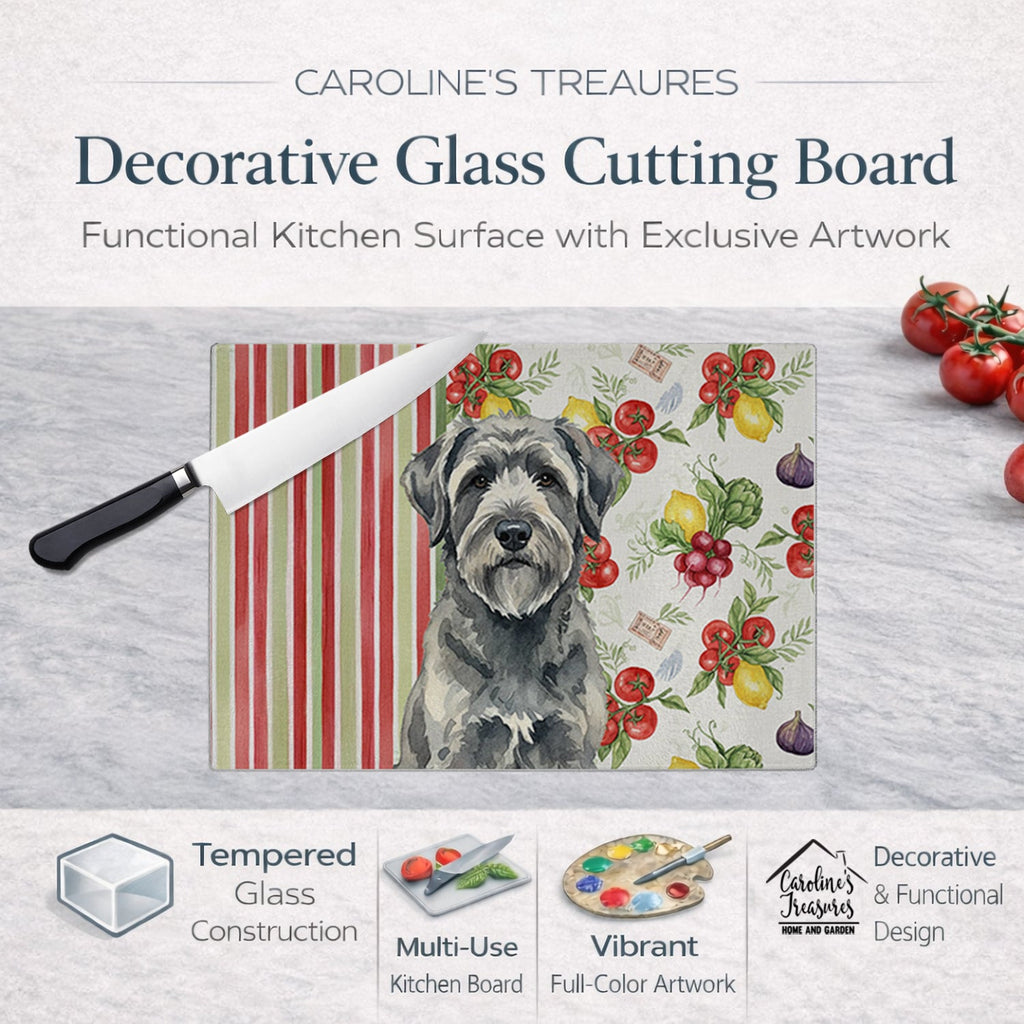Gray Bouvier des Flandres Vegetables Cutting Board Tempered Glass Kitchen Cutting Surface, Heat Resistant Chopping, Non-Slip Feet, Food Prep & Serving