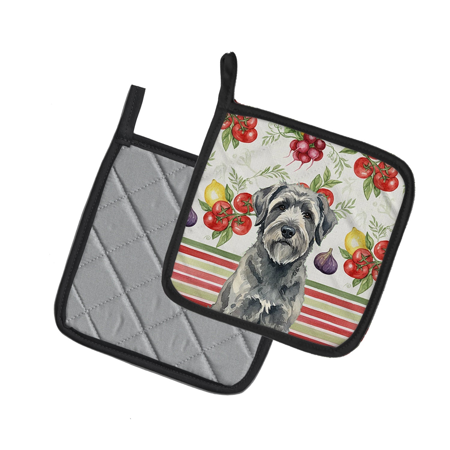 Gray Bouvier des Flandres Vegetables Pot Holder Set of 2 Heat Resistant Quilted Hot Pads 7.5 x 7.5 Inch, Insulated Kitchen Trivets for Cooking & Baking