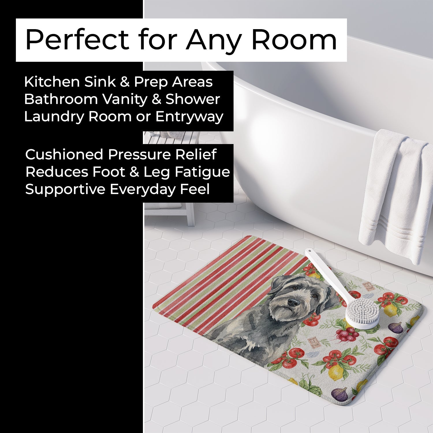 Gray Bouvier des Flandres Vegetables Memory Foam Kitchen Mat Machine Washable Anti-Fatigue Cushion Comfort Bath or Kitchen Rug