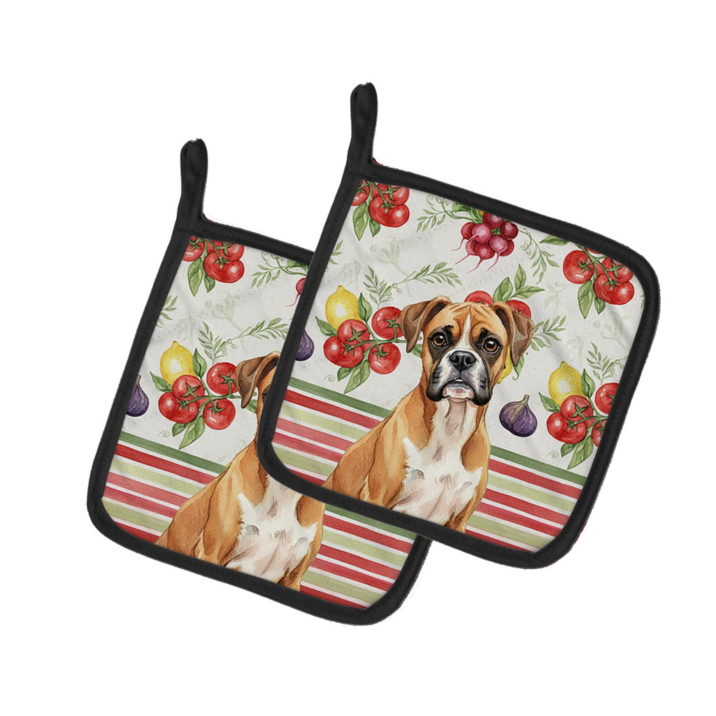 Boxer Vegetables Pot Holder Set of 2 Heat Resistant Quilted Hot Pads 7.5 x 7.5 Inch, Insulated Kitchen Trivets for Cooking & Baking