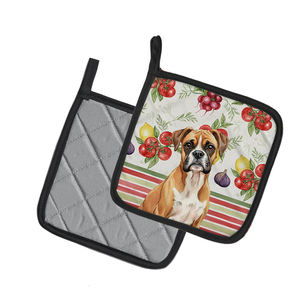 Boxer Vegetables Pot Holder Set of 2 Heat Resistant Quilted Hot Pads 7.5 x 7.5 Inch, Insulated Kitchen Trivets for Cooking & Baking