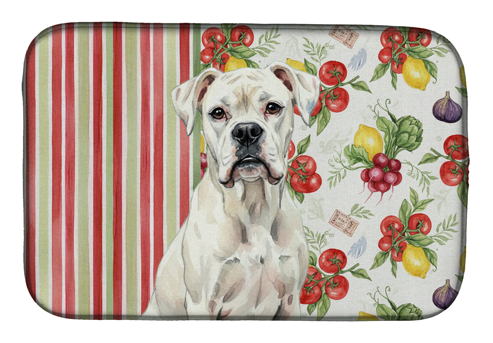 White Boxer Vegetables Dish Drying Mat Absorbent Dish Drying Mat Pad for Kitchen Counter Dish Drainer Mat for Countertop, 14 x 21", Multicolor