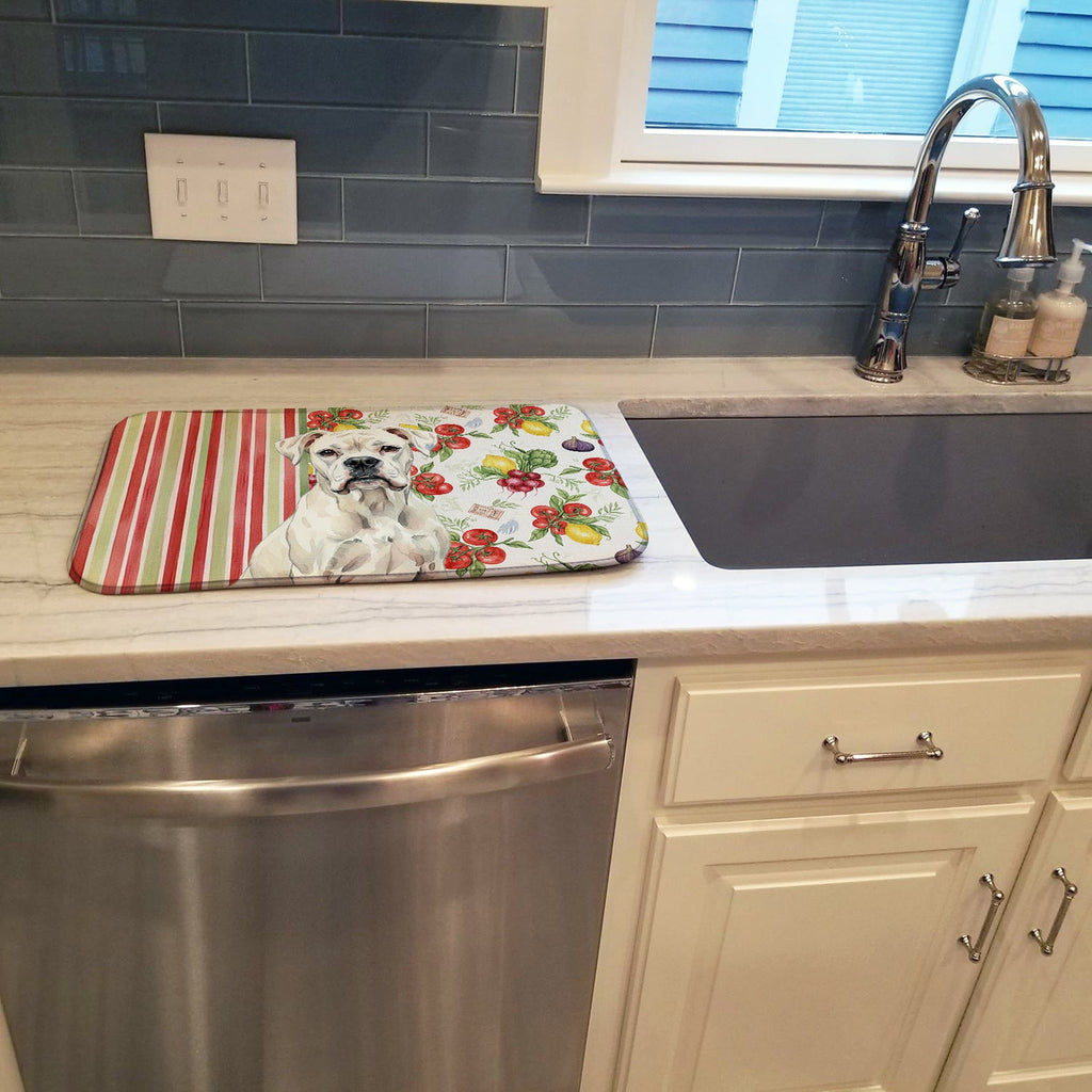 White Boxer Vegetables Dish Drying Mat Absorbent Dish Drying Mat Pad for Kitchen Counter Dish Drainer Mat for Countertop, 14 x 21", Multicolor