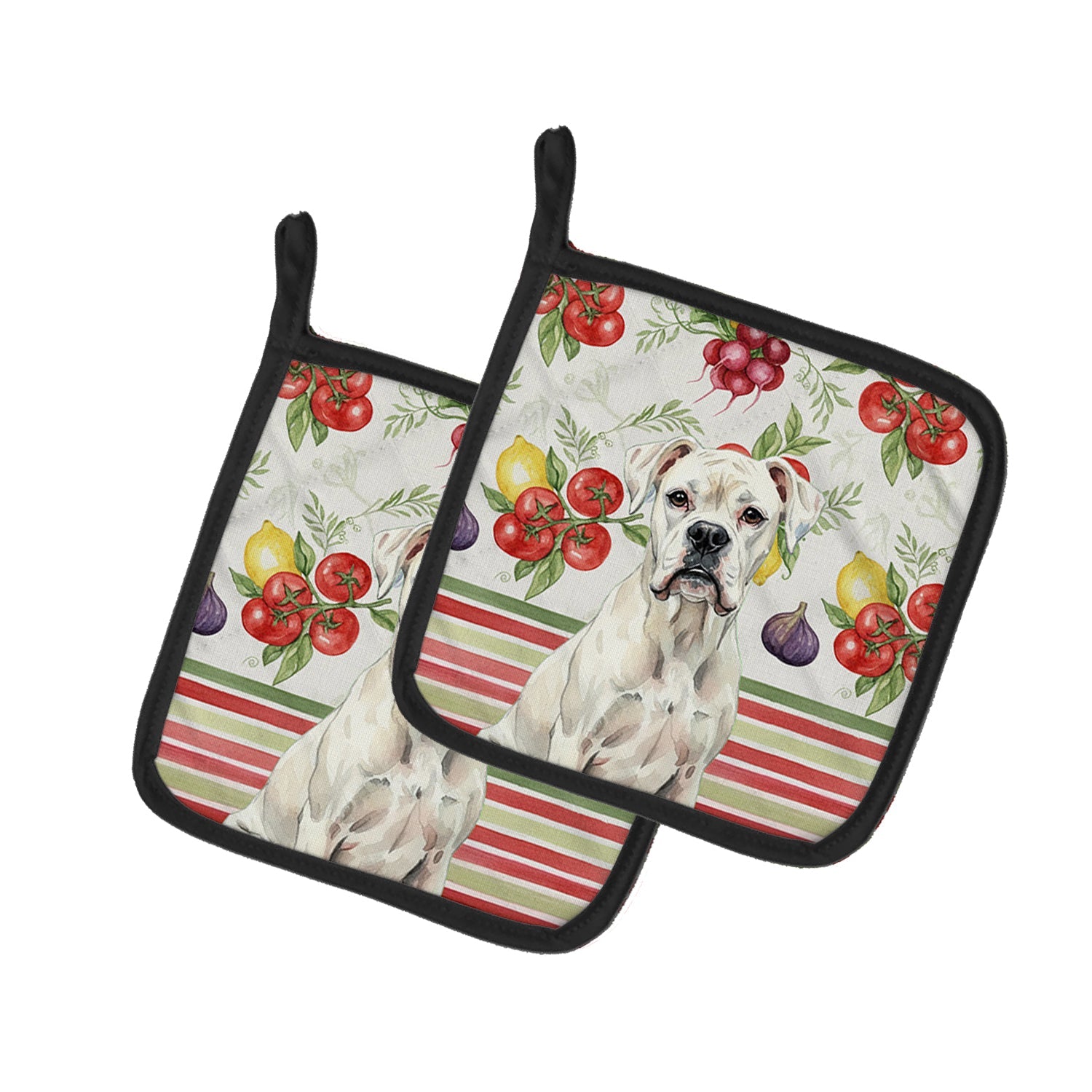 White Boxer Vegetables Pot Holder Set of 2 Heat Resistant Quilted Hot Pads 7.5 x 7.5 Inch, Insulated Kitchen Trivets for Cooking & Baking
