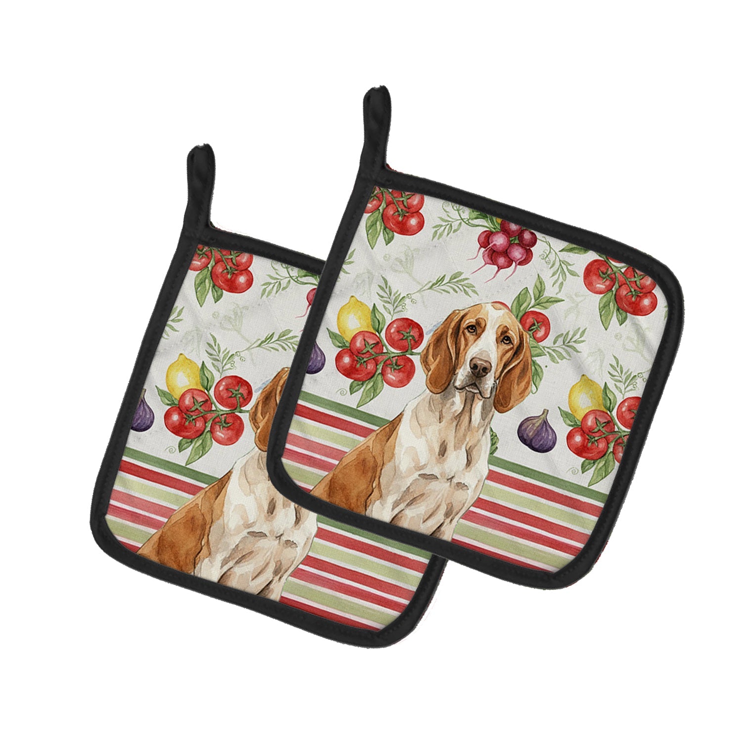 Bracco Italiano Vegetables Pot Holder Set of 2 Heat Resistant Quilted Hot Pads 7.5 x 7.5 Inch, Insulated Kitchen Trivets for Cooking & Baking