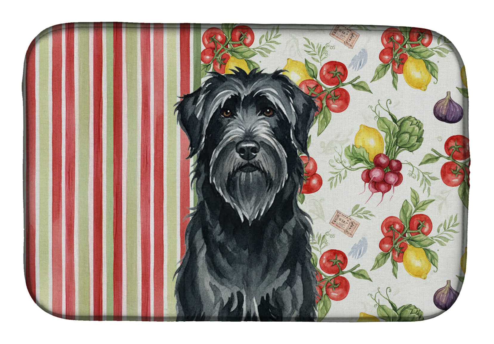 Black Briard Vegetables Dish Drying Mat Absorbent Dish Drying Mat Pad for Kitchen Counter Dish Drainer Mat for Countertop, 14 x 21", Multicolor
