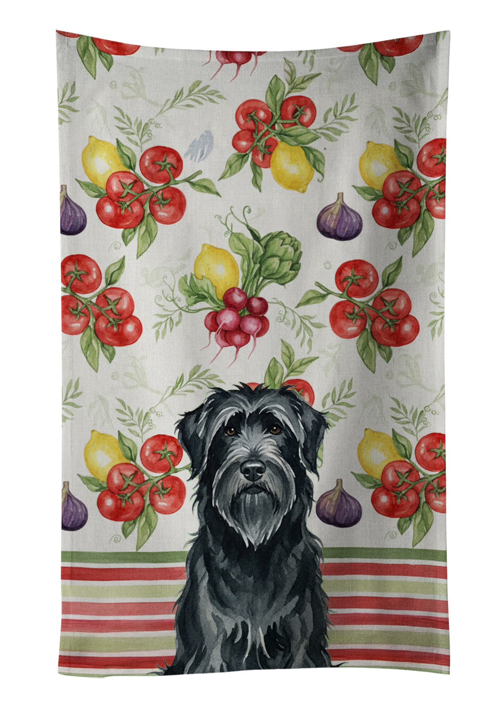 Black Briard Vegetables Kitchen Towel Velour Plush Front and Cotton Loop Back Machine Washable