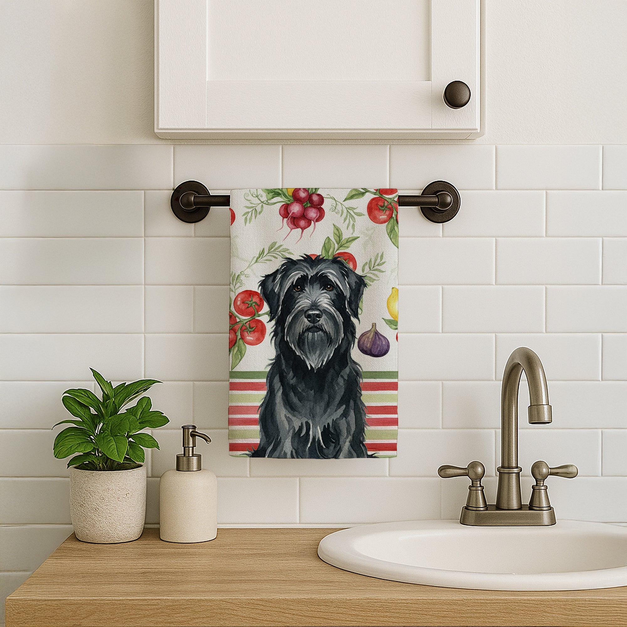 Black Briard Vegetables Kitchen Towel Velour Plush Front and Cotton Loop Back Machine Washable
