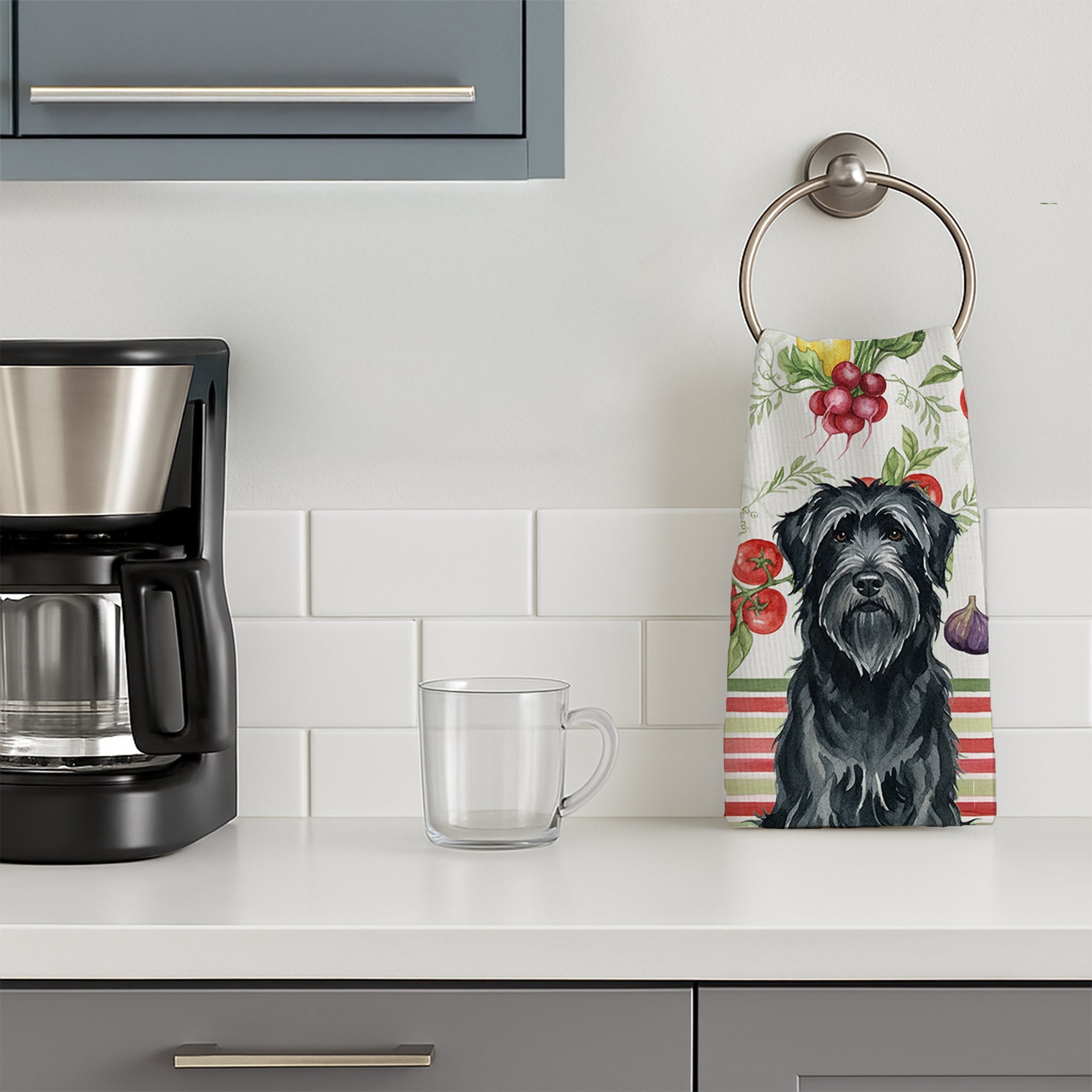 Black Briard Vegetables Kitchen Towel Velour Plush Front and Cotton Loop Back Machine Washable