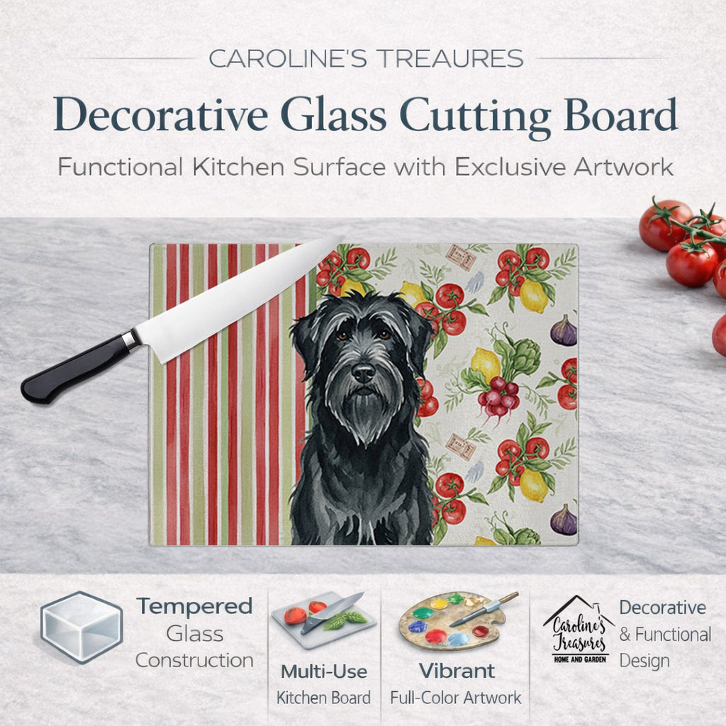 Black Briard Vegetables Cutting Board Tempered Glass Kitchen Cutting Surface, Heat Resistant Chopping, Non-Slip Feet, Food Prep & Serving