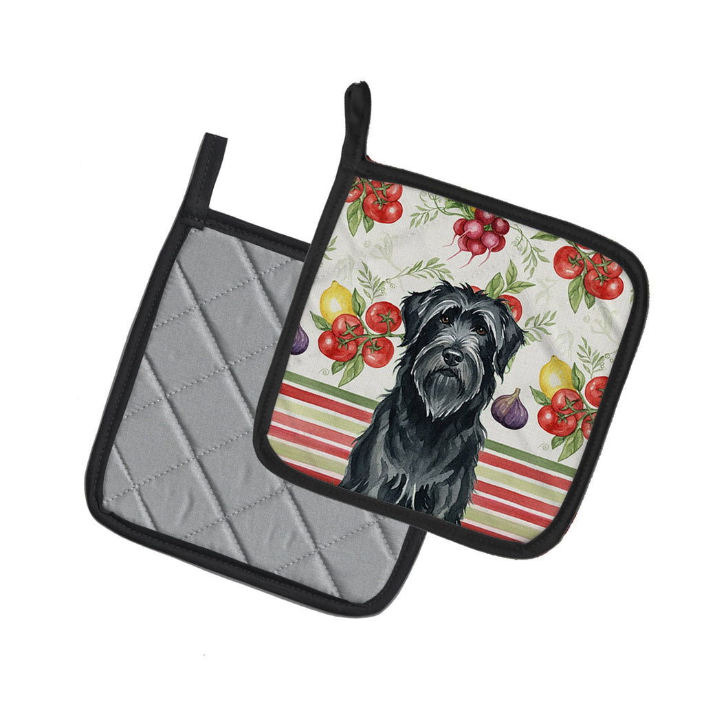 Black Briard Vegetables Pot Holder Set of 2 Heat Resistant Quilted Hot Pads 7.5 x 7.5 Inch, Insulated Kitchen Trivets for Cooking & Baking