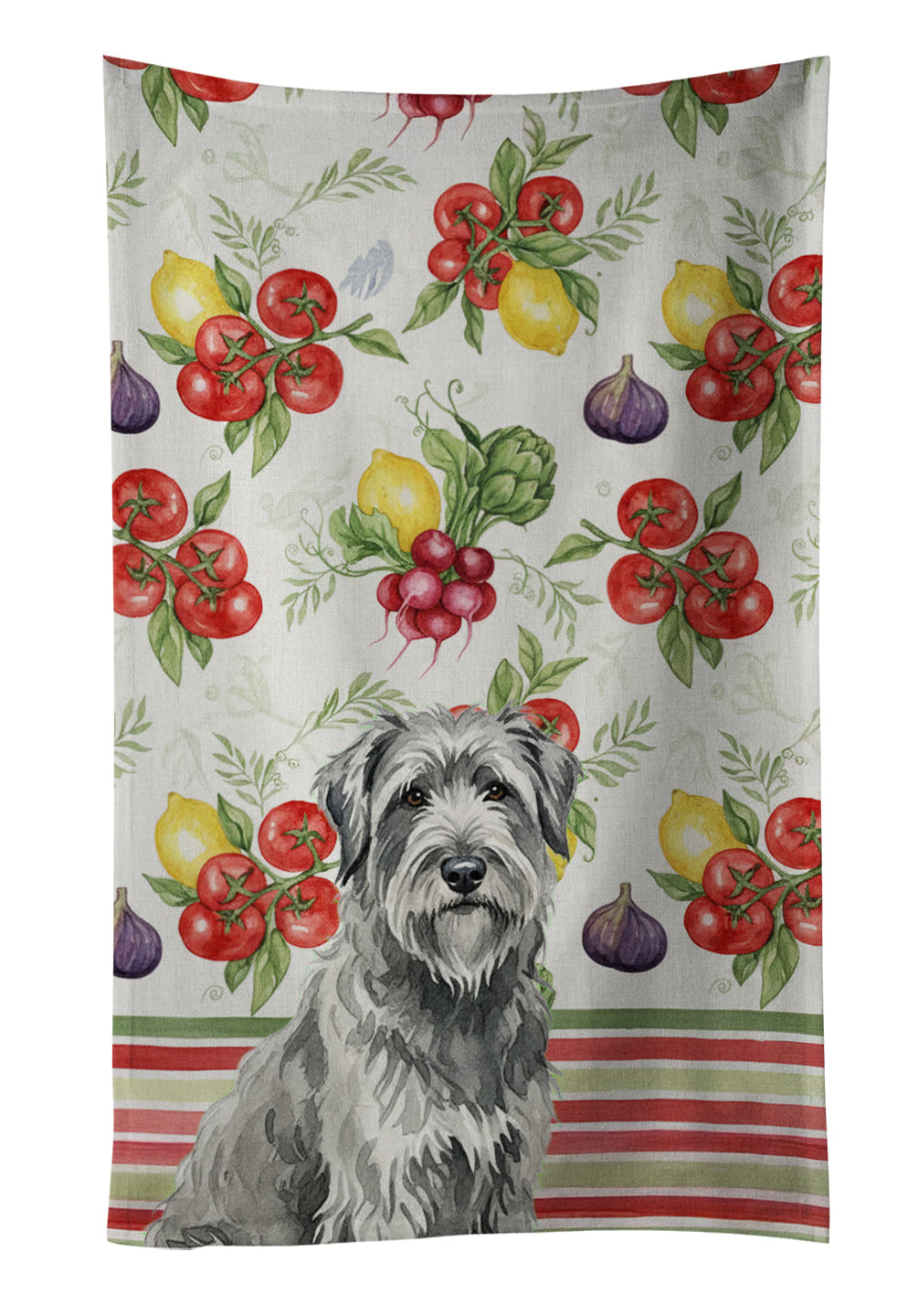 Gray Briard Vegetables Kitchen Towel Velour Plush Front and Cotton Loop Back Machine Washable