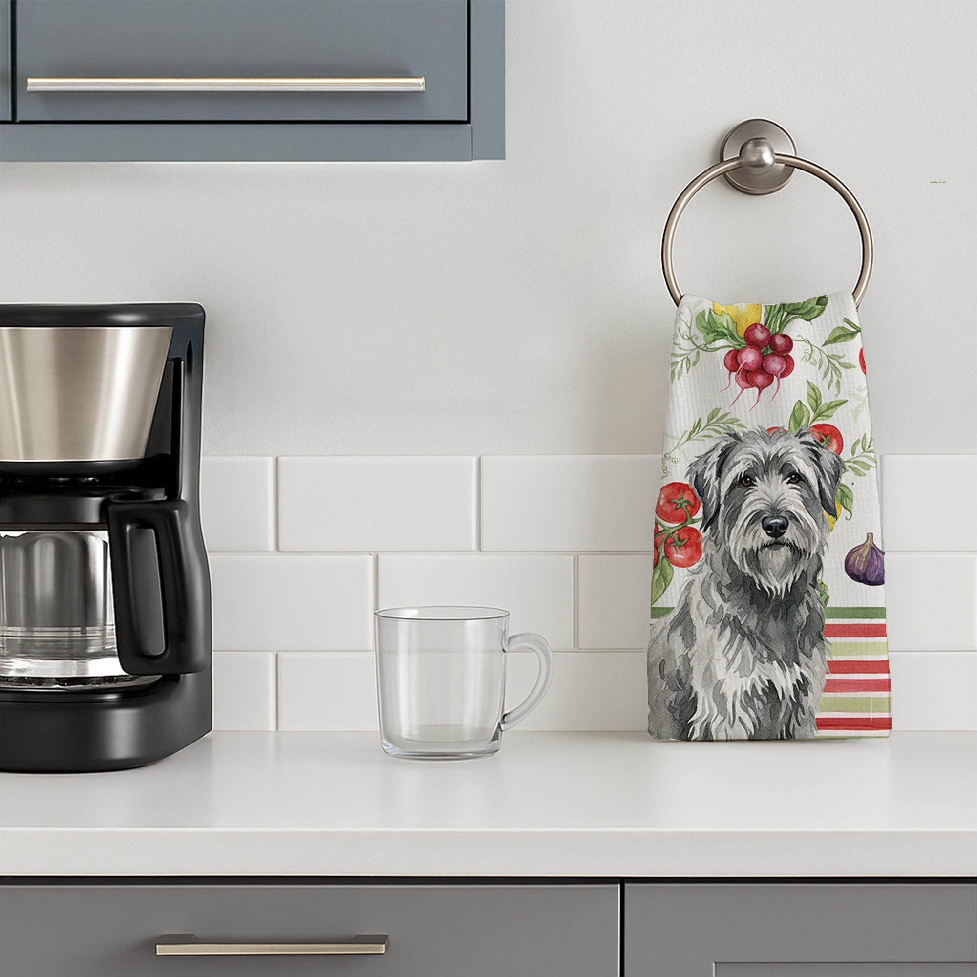 Gray Briard Vegetables Kitchen Towel Velour Plush Front and Cotton Loop Back Machine Washable