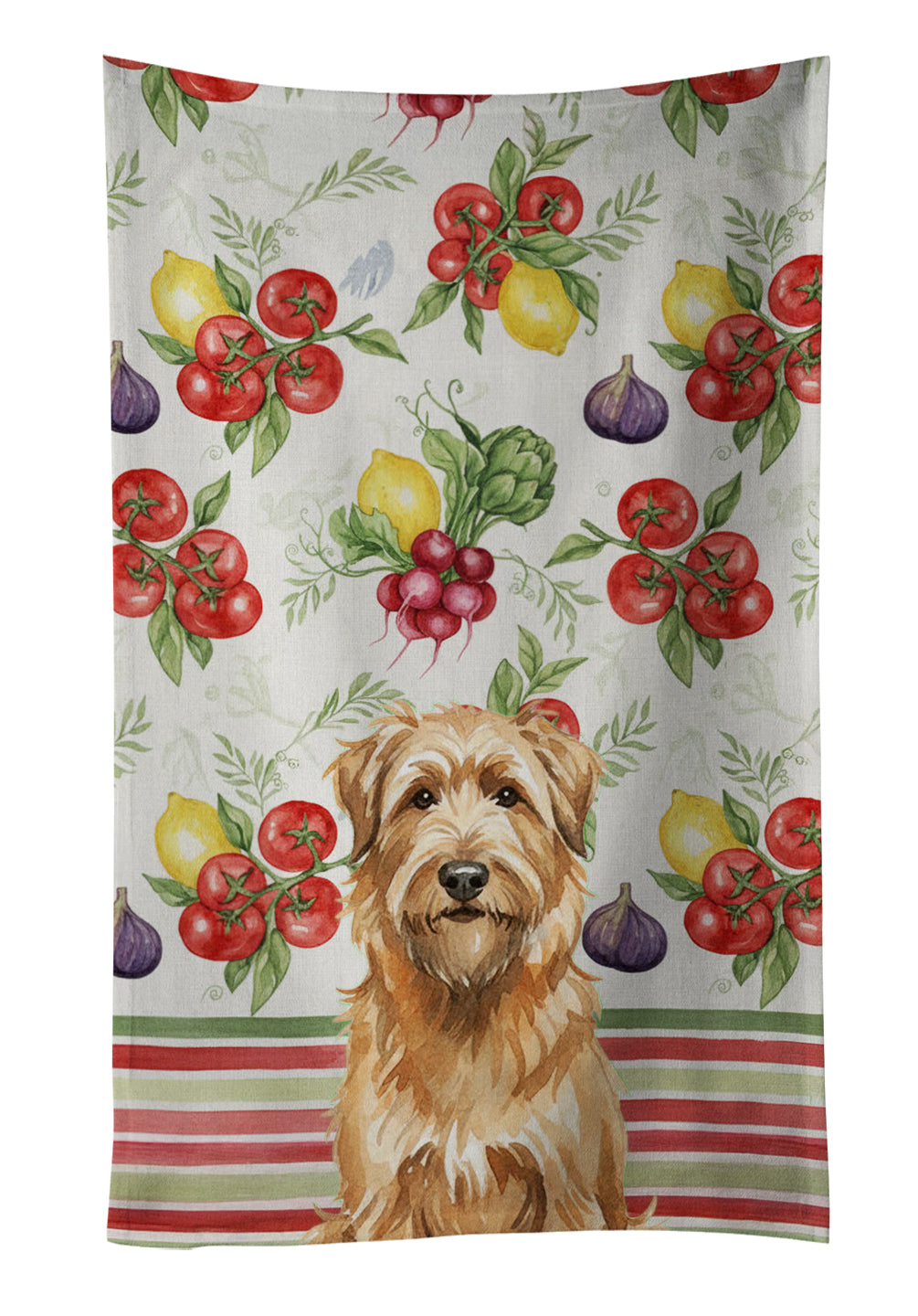 Tawny Briard Vegetables Kitchen Towel Velour Plush Front and Cotton Loop Back Machine Washable