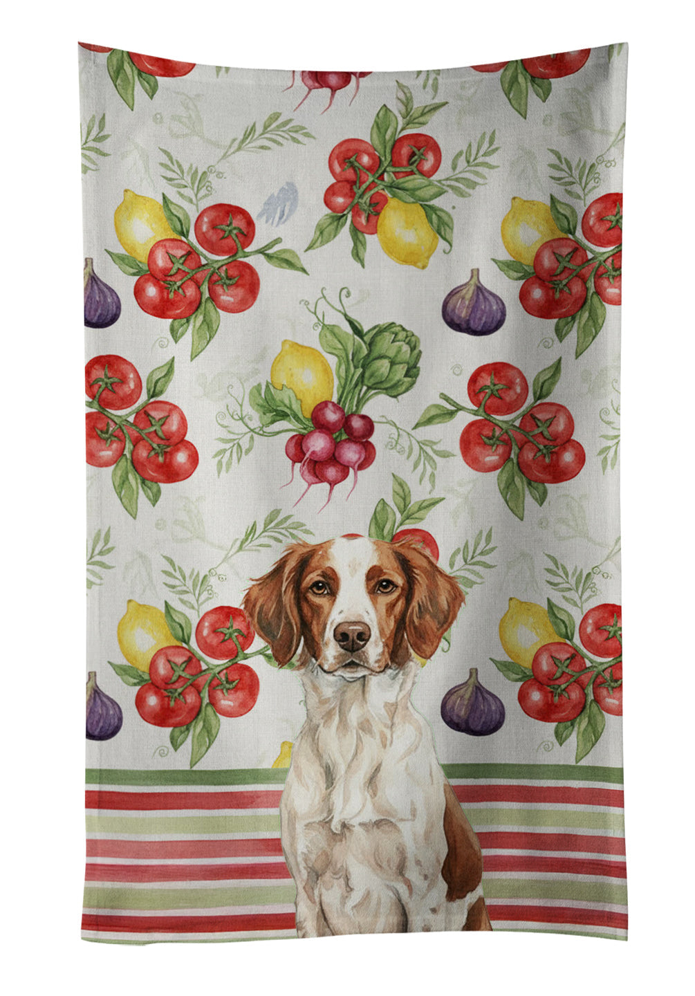 Liver and White Brittany Vegetables Kitchen Towel Velour Plush Front and Cotton Loop Back Machine Washable