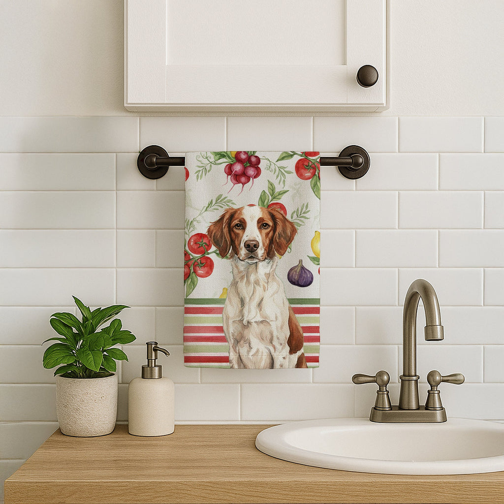 Liver and White Brittany Vegetables Kitchen Towel Velour Plush Front and Cotton Loop Back Machine Washable