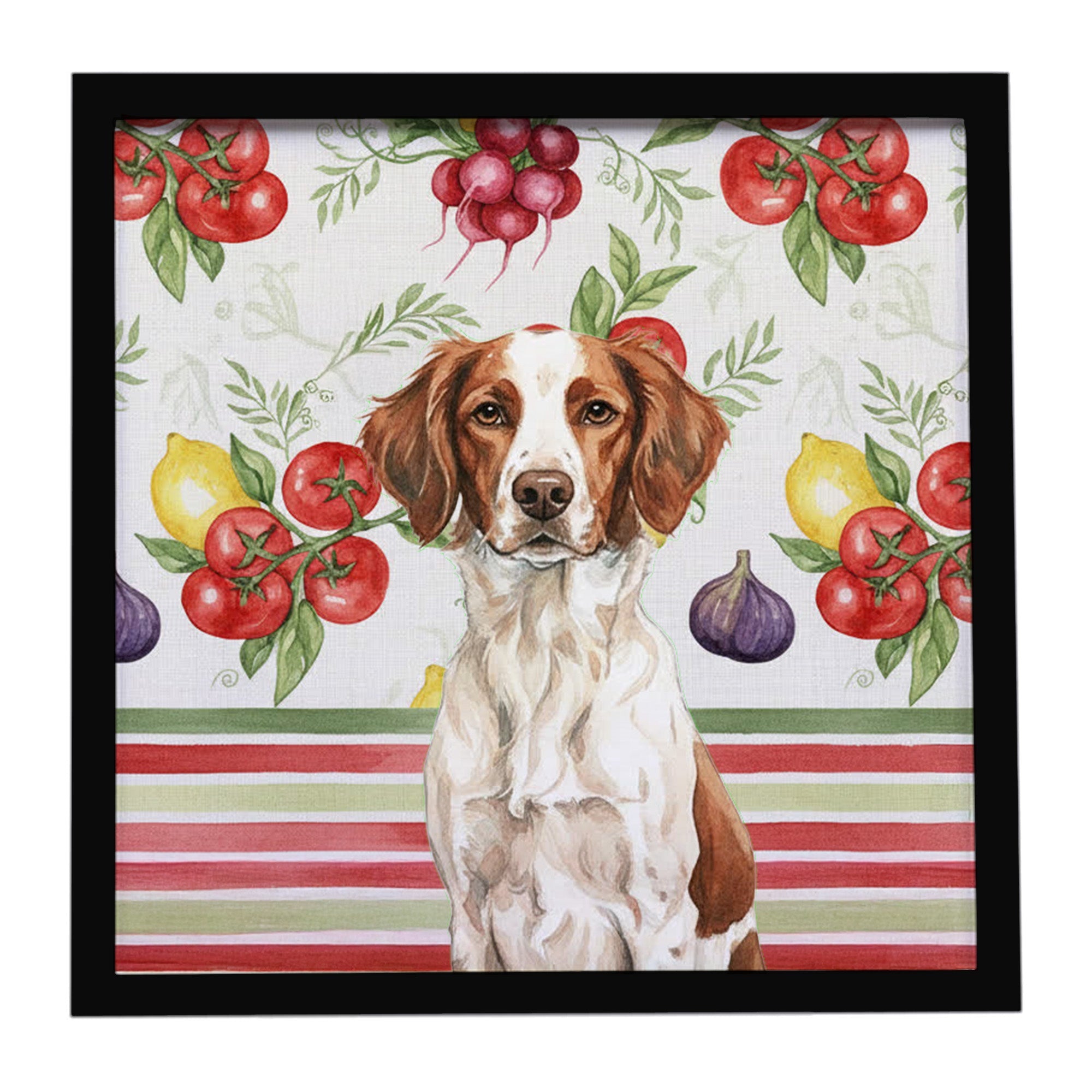 Liver and White Brittany Vegetables Framed Metal Print Bathroom, Kitchen, Office, Home Decor Wall Art Ready to Hang, Square, 8X8