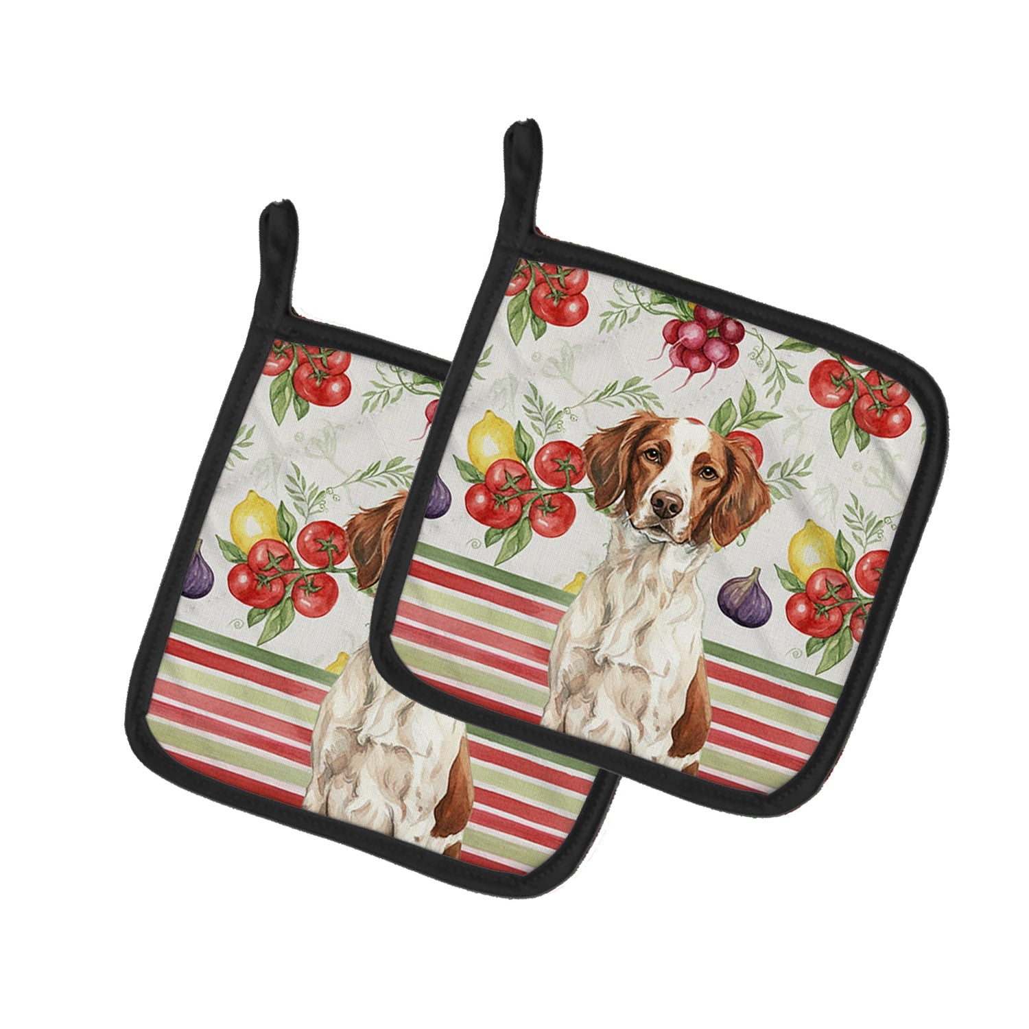 Liver and White Brittany Vegetables Pot Holder Set of 2 Heat Resistant Quilted Hot Pads 7.5 x 7.5 Inch, Insulated Kitchen Trivets for Cooking & Baking