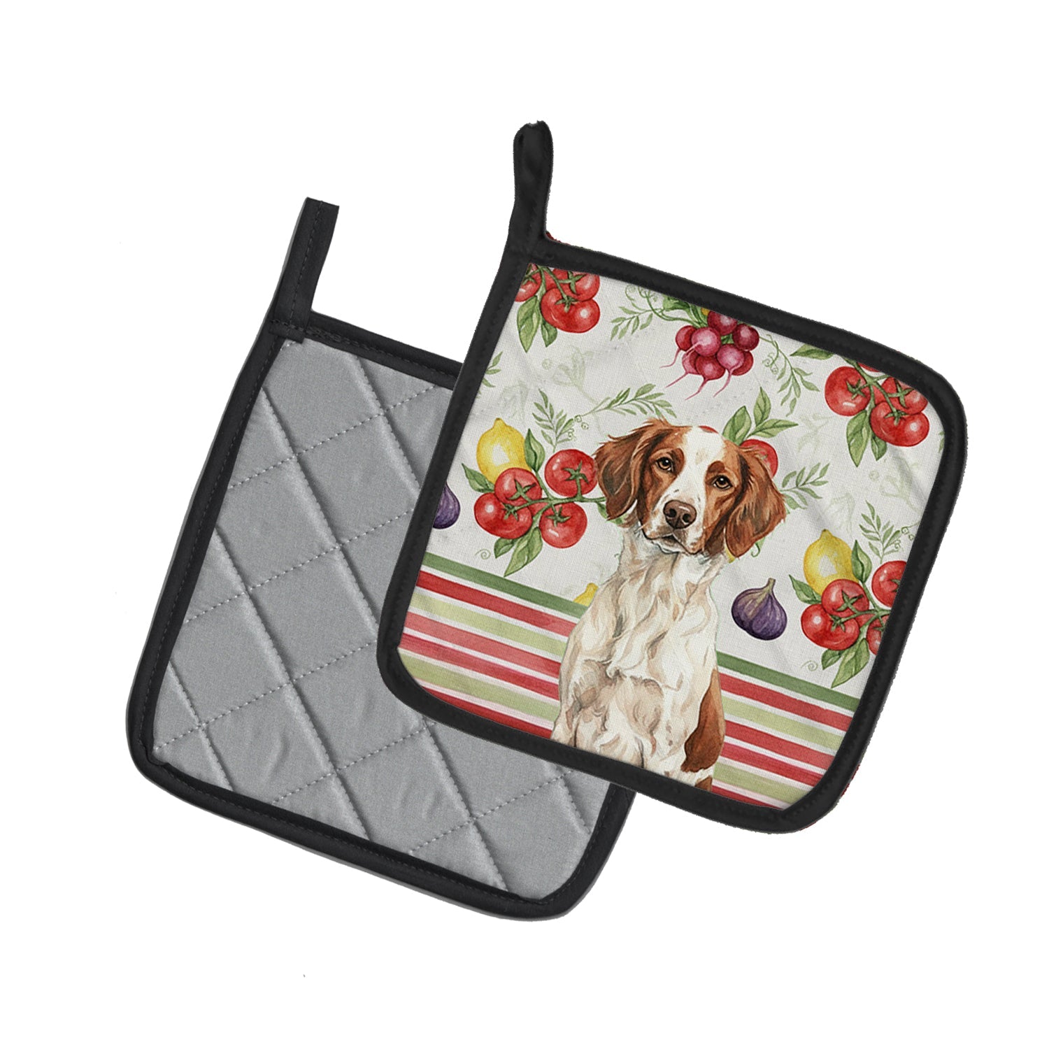 Liver and White Brittany Vegetables Pot Holder Set of 2 Heat Resistant Quilted Hot Pads 7.5 x 7.5 Inch, Insulated Kitchen Trivets for Cooking & Baking