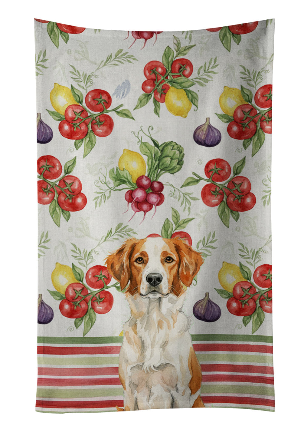 Orange and White Brittany Vegetables Kitchen Towel Velour Plush Front and Cotton Loop Back Machine Washable