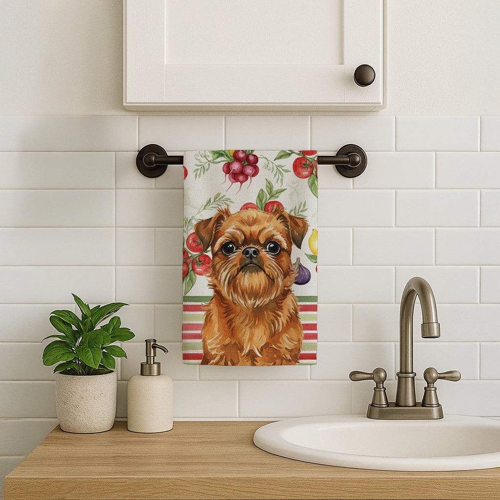 Belge Brussels Griffon Vegetables Kitchen Towel Velour Plush Front and Cotton Loop Back Machine Washable