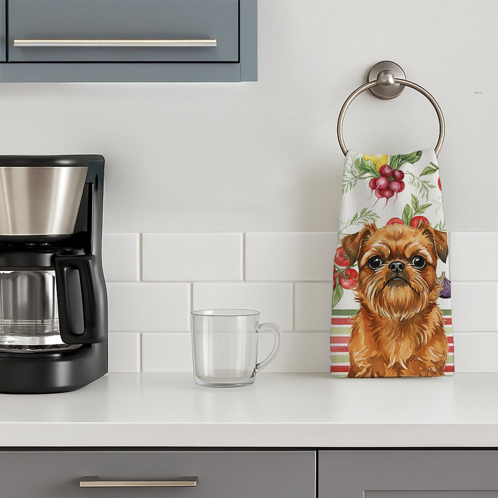 Belge Brussels Griffon Vegetables Kitchen Towel Velour Plush Front and Cotton Loop Back Machine Washable